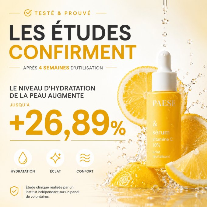 Sérum éclaircissant et rajeunissant 10% de Vitamines C - 89% naturel - 15 ml - PAESE
