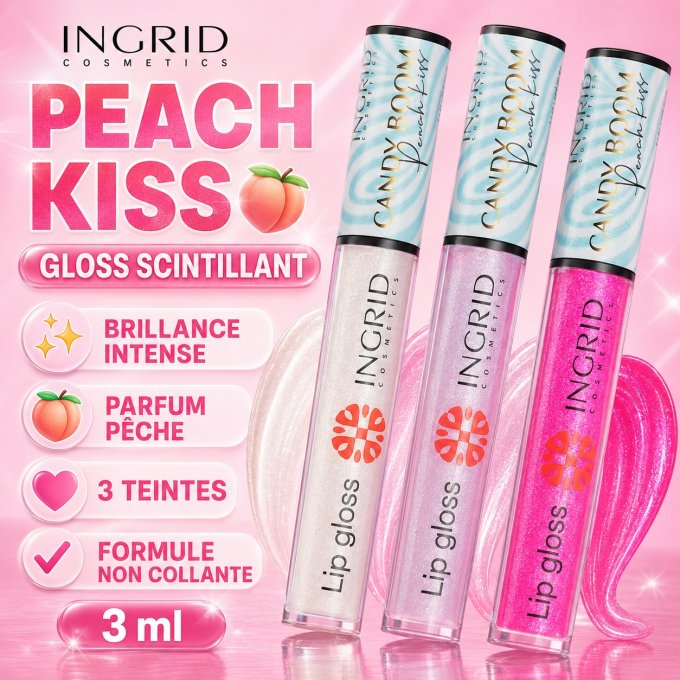 Gloss à lèvres "Peach Kiss"  Collection Candy Boom - 3 ml - Ingrid Cosmetics