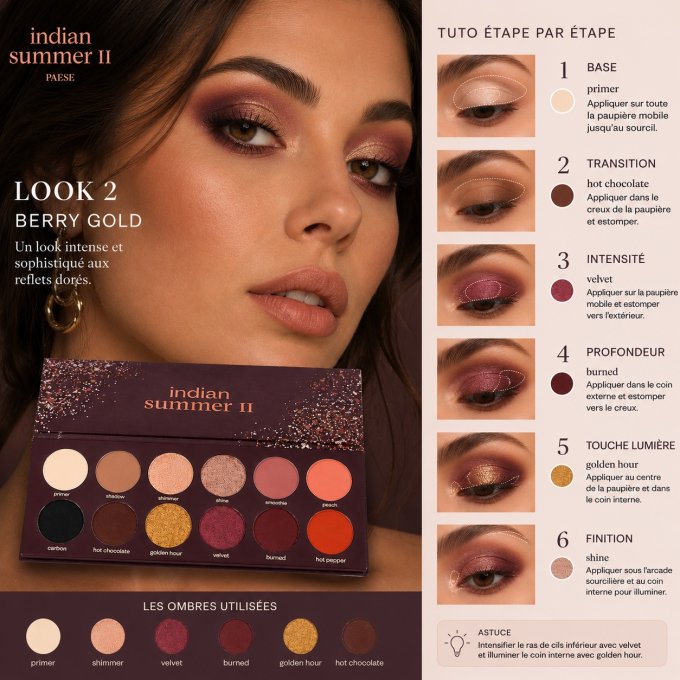 Palette d'ombres à paupières "INDIAN SUMMER II" 18 g - 12 couleurs VEGAN - PAESE