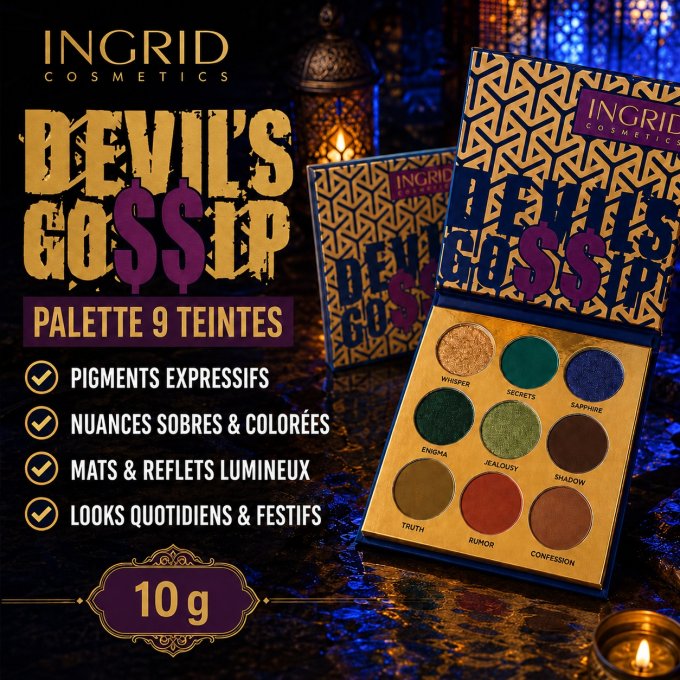 Palette d'ombres à paupière Devil's Gossip 9 teintes - 10 gr - Ingrid Cosmetics