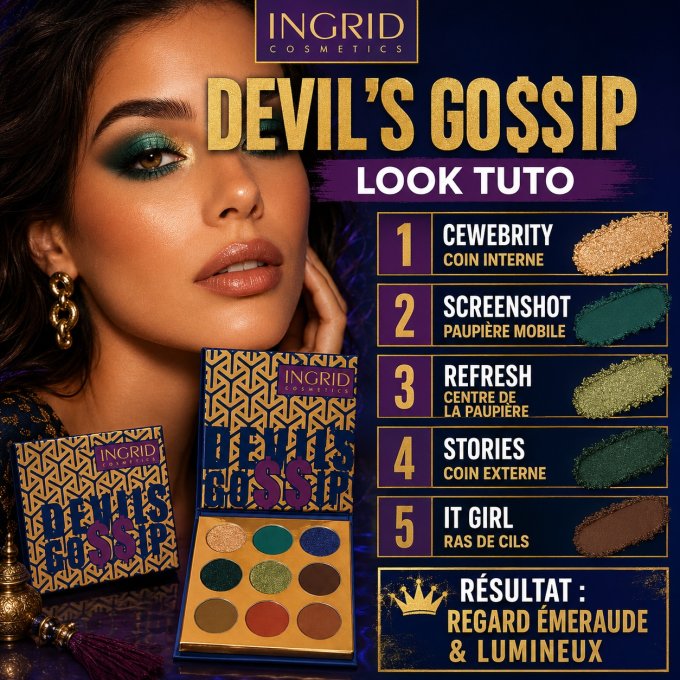 Palette d'ombres à paupière Devil's Gossip 9 teintes - 10 gr - Ingrid Cosmetics