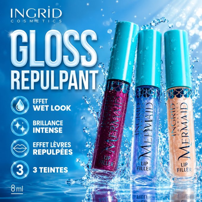 Gloss repulpant "Mermaid"-3 teintes-8 ml-Ingrid