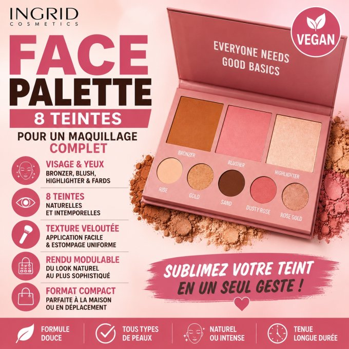 Palette maquillage visage 8 teintes – Face Palette - 37g - Ingrid Cosmetics