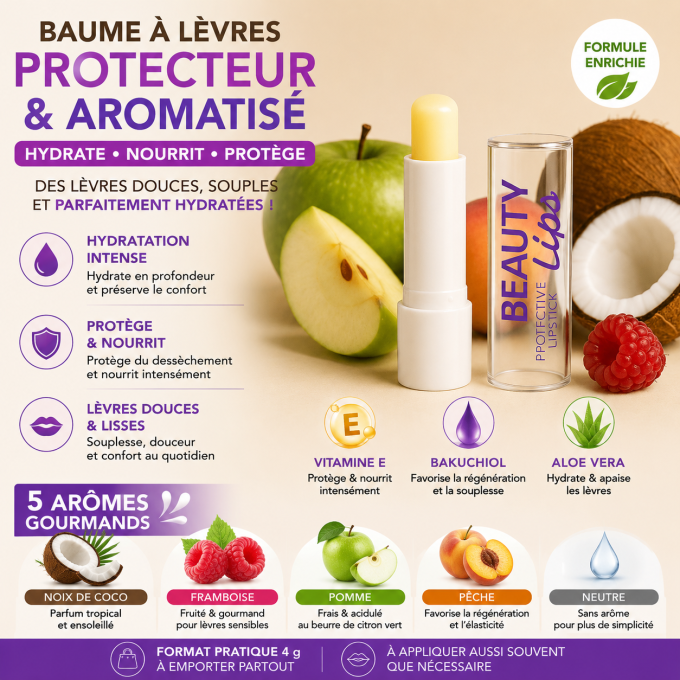 Baume à lèvres protecteur et aromatisé-4g-5 arômes-Ingrid Cosmetics