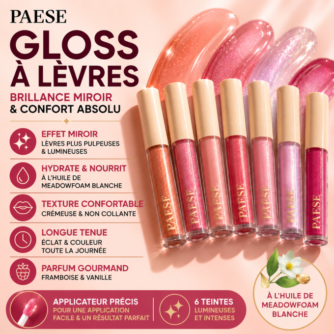 Brillant à lèvres à l'huile de meadowfoam blanche 3,4 ml - Paese