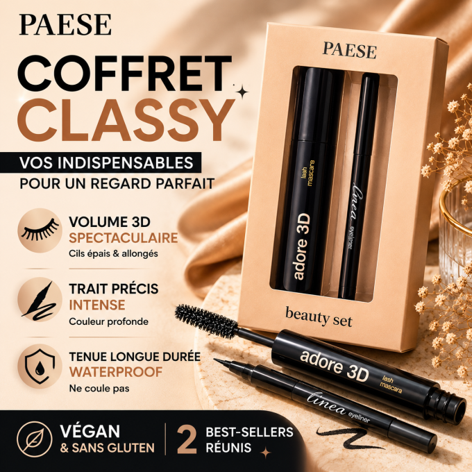 Coffret beauté "CLASSY" - Mascara Adore 3D et Eyeliner Linéa noir PAESE