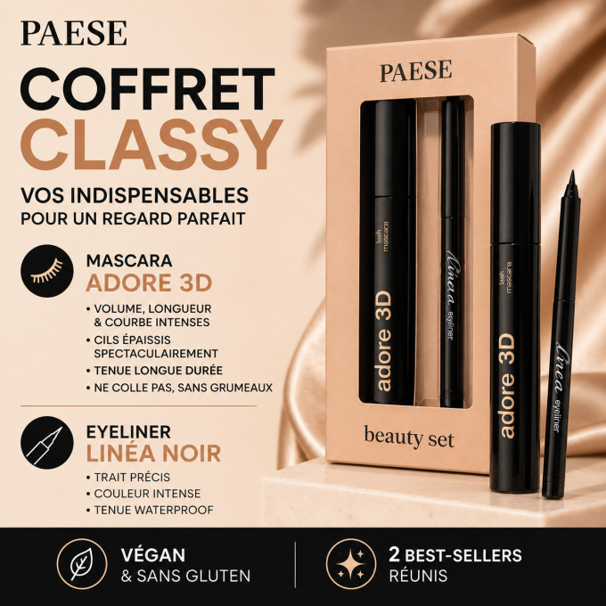 Coffret beauté "CLASSY" - Mascara Adore 3D et Eyeliner Linéa noir PAESE