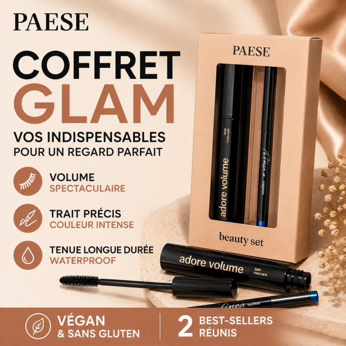 Coffret beauté "GLAM" - Mascara Adore Volume et Eyeliner Linéa Bleu PAESE
