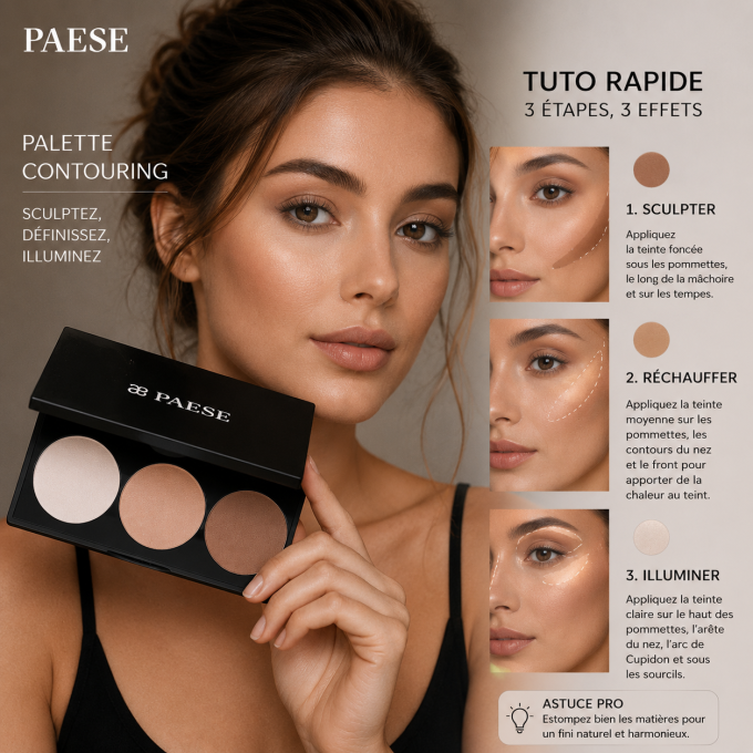 Palette Contouring 05 PAESE – 3 poudres pour sculpter, réchauffer et illuminer le teint