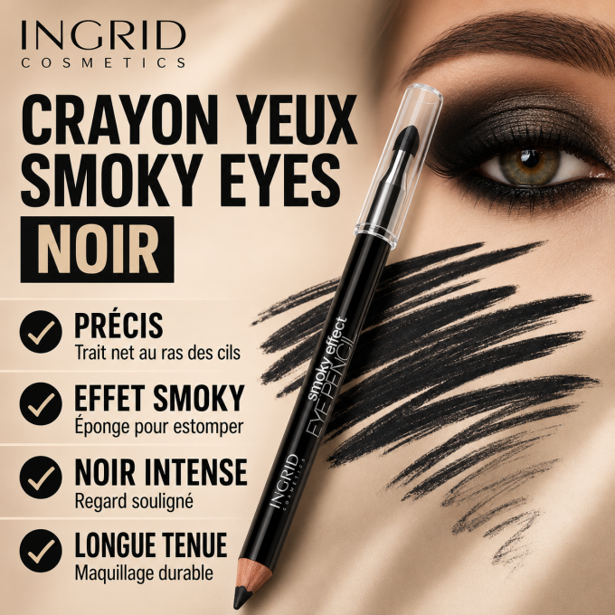 Crayon Smoky Eyes NOIR avec éponge Ingrid Cosmetics