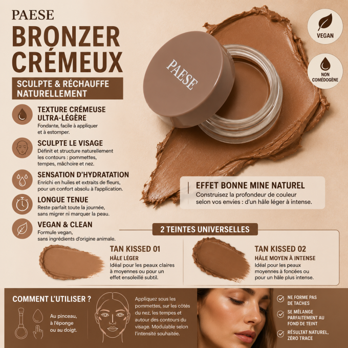 Bronzer crémeux PAESE - Vegan - 12 g - 2 teintes