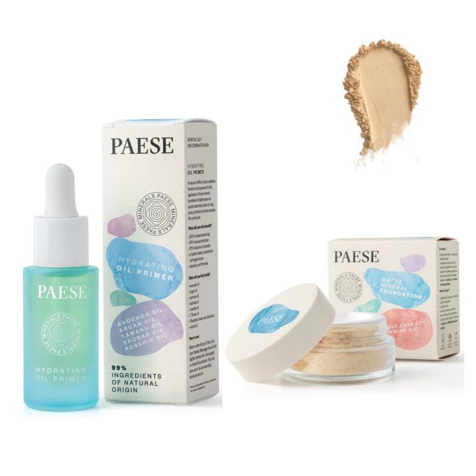Duo Fond de teint minéral matifiant Vegan 7 g (HONEY) et Huile Hydratante 30 ml - PAESE