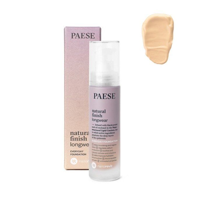 Fond de teint longue durée Finit naturel Nanorevit - 30 ml - 7 teintes - Paese
