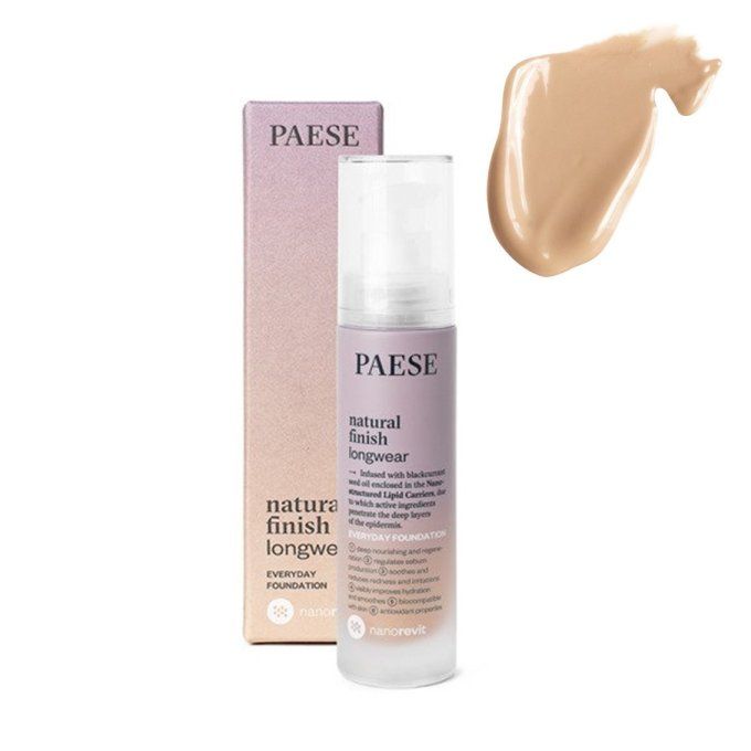 Fond de teint longue durée Finit naturel Nanorevit - 30 ml - 7 teintes - Paese