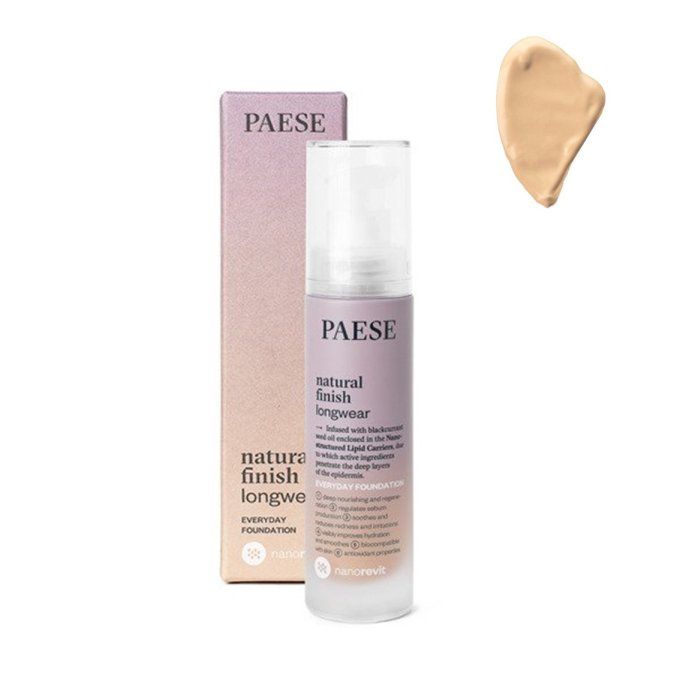Fond de teint longue durée Finit naturel Nanorevit - 30 ml - 7 teintes - Paese