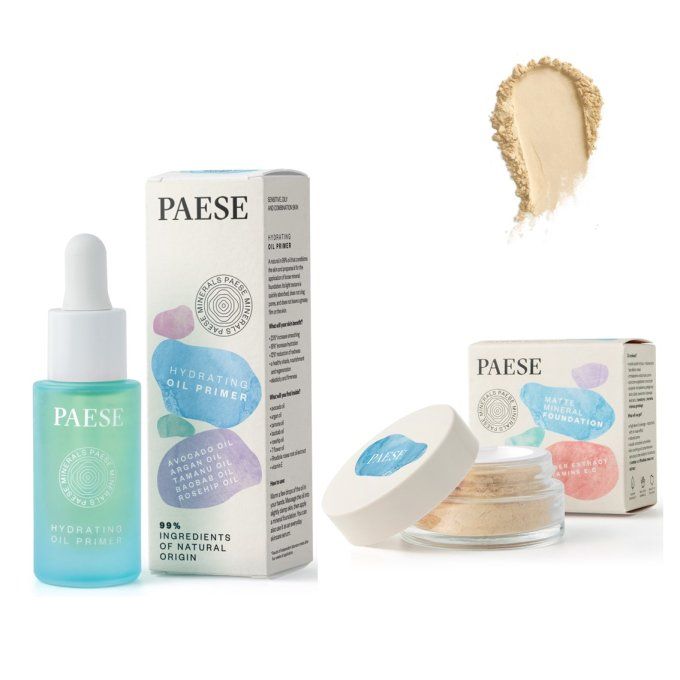 Duo Fond de teint minéral matifiant Vegan 7 g (Beige) et Huile Hydratante 30 ml - PAESE