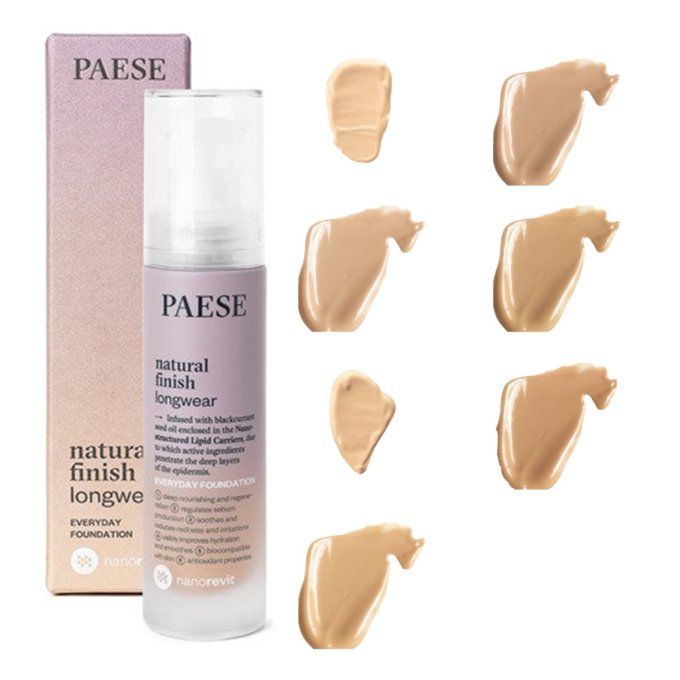 Fond de teint longue durée Finit naturel Nanorevit - 30 ml - 7 teintes - Paese