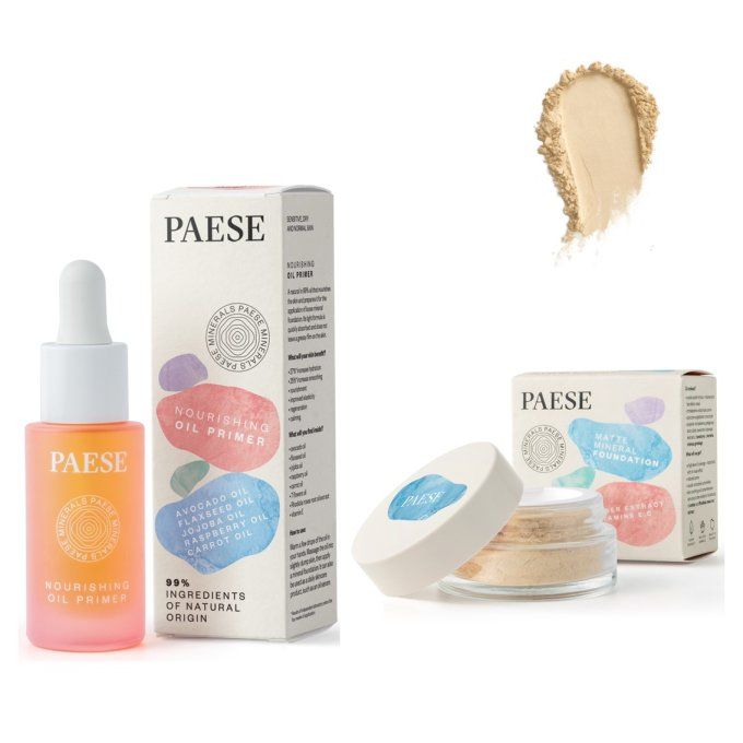 Duo Fond de teint minéral matifiant Vegan 7g (Natural) et Huile Nourrissante 30ml - PAESE