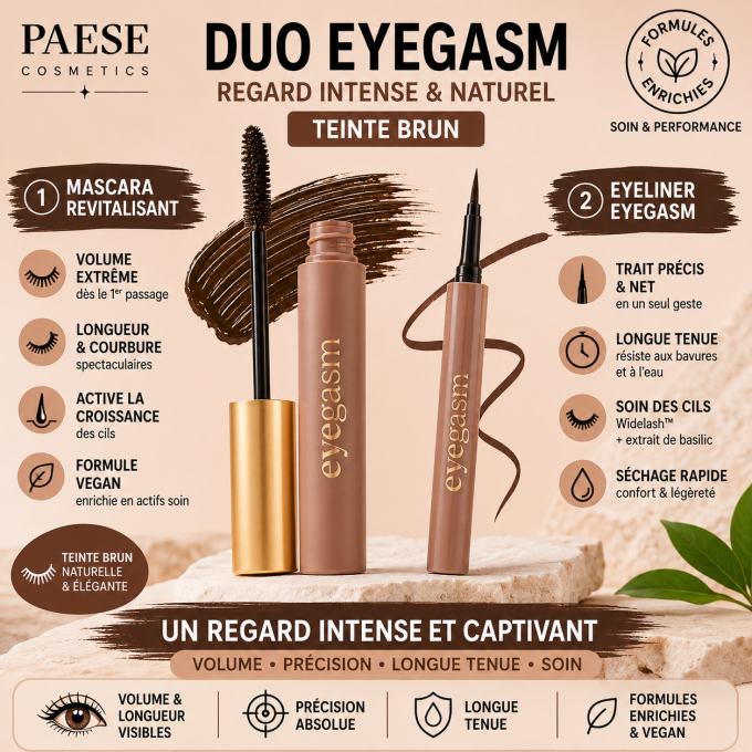 Duo Mascara revitalisant et Eyeliner "Eyegasm" - Brun - 8 + 4 ml - PAESE