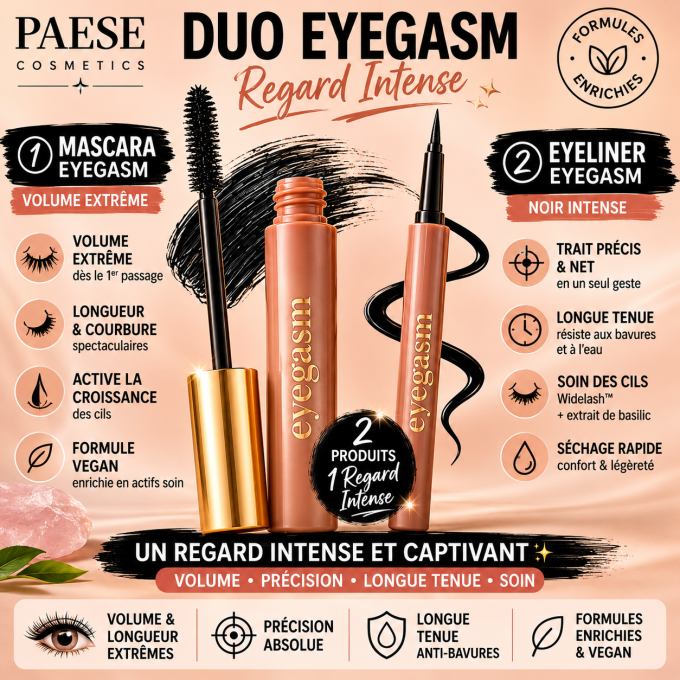 Duo Mascara intense et Eyeliner "Eyegasm" - Noir - 8 + 4 ml - PAESE