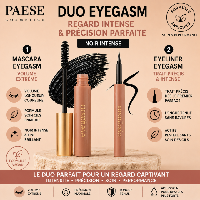 Duo Mascara intense et Eyeliner "Eyegasm" - Noir - 8 + 4 ml - PAESE
