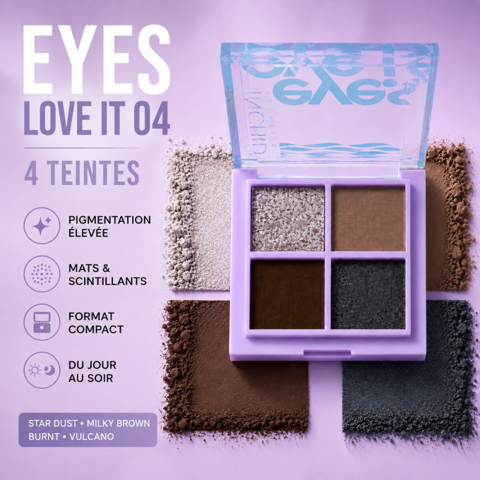 Palette d'ombres à paupière EYES LOVE IT 04 - 4 teintes - 5 g - Ingrid Cosmetics