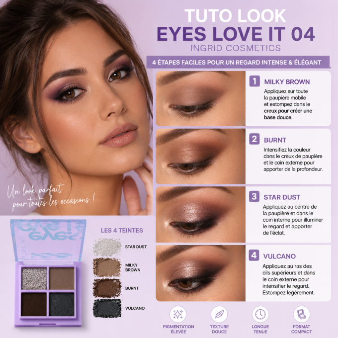 Palette d'ombres à paupière EYES LOVE IT 04 - 4 teintes - 5 g - Ingrid Cosmetics