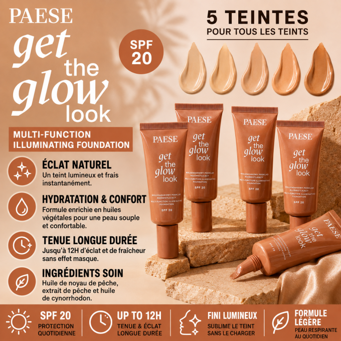 Fond de teint illuminateur Get The Glow SPF20 – 5 teintes – PAESE