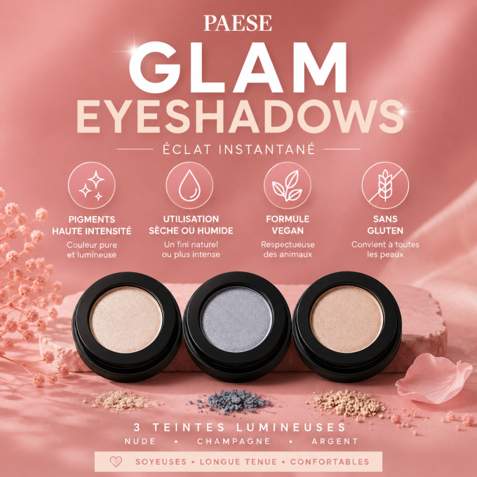 Ombres à paupières Glam - Végan et sans Glutten - 3 teintes -PAESE