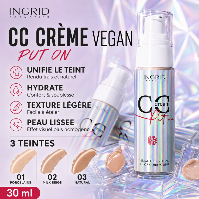 CC Crème Vegan Ingrid Cosmetics - 3 teintes - 30 ml