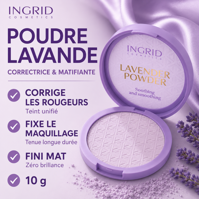 Poudre Compacte correctrice et matifiante à la Lavande - 10g - Ingrid Cosmetics