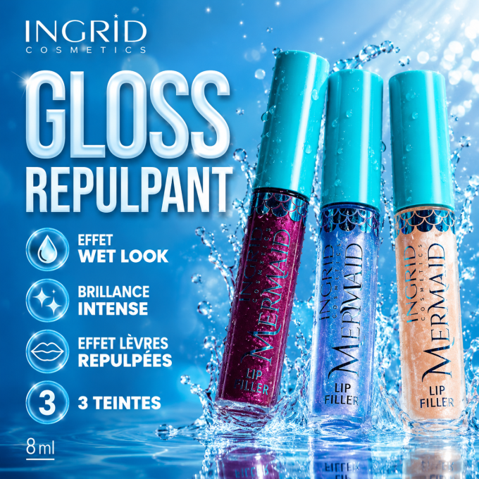 Gloss repulpant "Mermaid"-3 teintes-8 ml-Ingrid