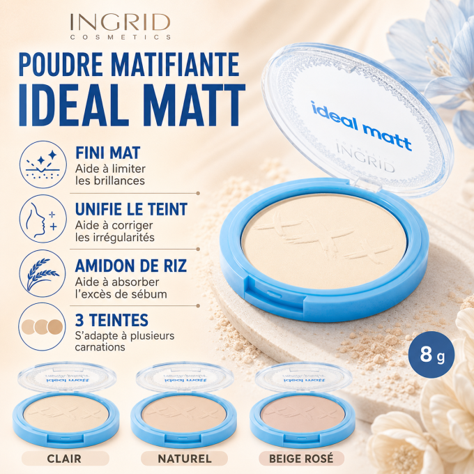 Poudre matifiante Ideal Matt - 8g - Ingrid Cosmetics