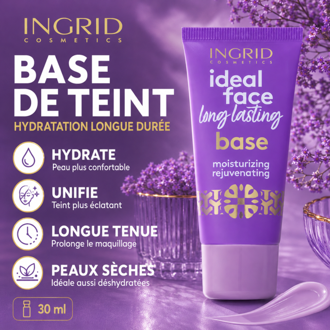 Base de teint Hydratation longue durée - 30 ml - Ingrid Cosmetics