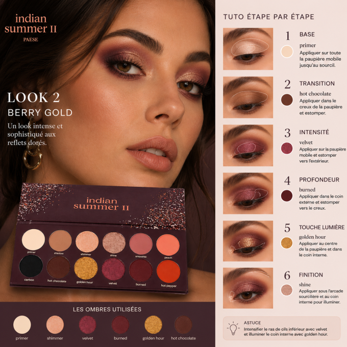 Palette d'ombres à paupières "INDIAN SUMMER II" 18 g - 12 couleurs VEGAN - PAESE