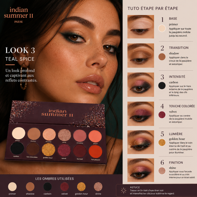 Palette d'ombres à paupières "INDIAN SUMMER II" 18 g - 12 couleurs VEGAN - PAESE