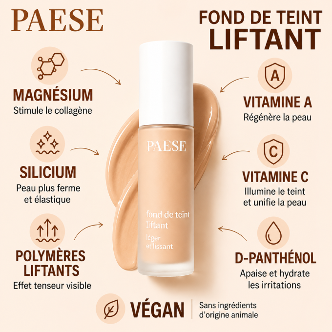 Fond de teint liftant - Végan - 30 ml - 4 teintes - PAESE