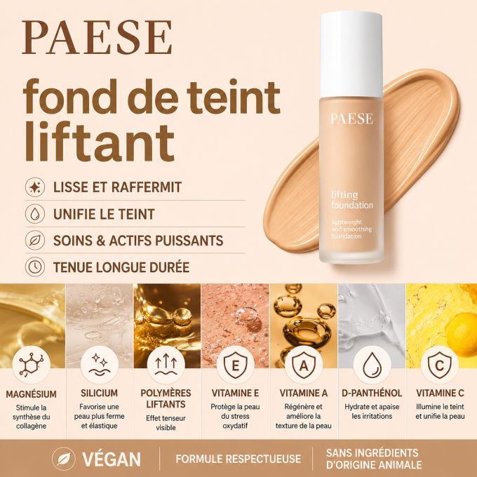 Fond de teint liftant - Végan - 30 ml - 4 teintes - PAESE