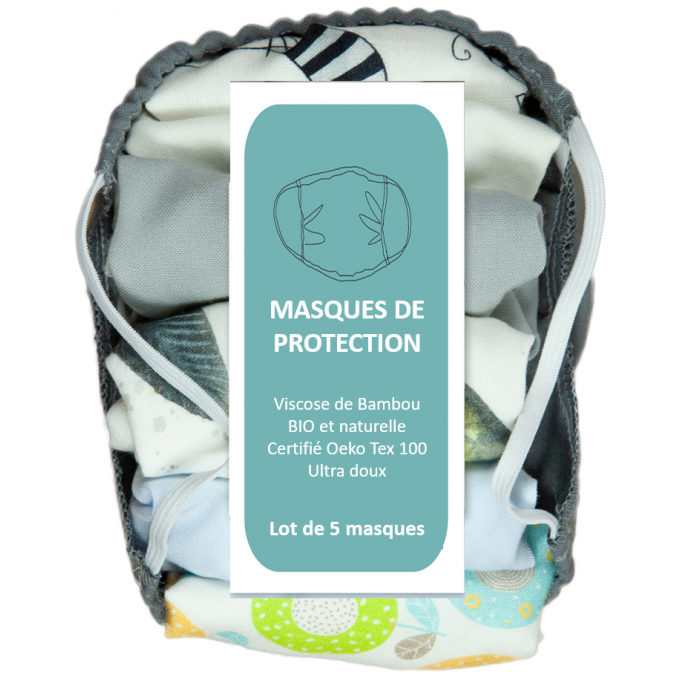 20 masques Grand public filtration sup 90% en bambou lavables à 40°C et ré-utilisables min 10 fois