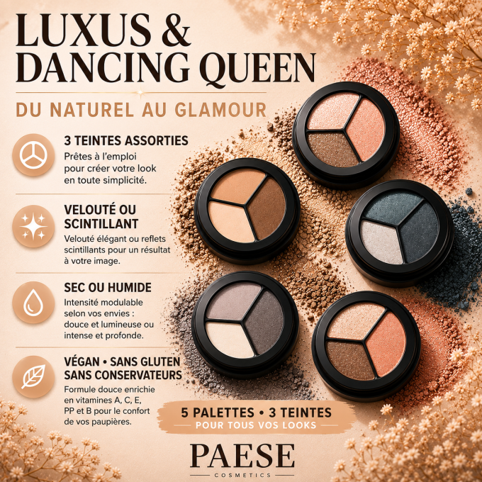 Ombre à paupières Luxus et Dancing Queen - Végan et sans Glutten - 5 teintes - PAESE