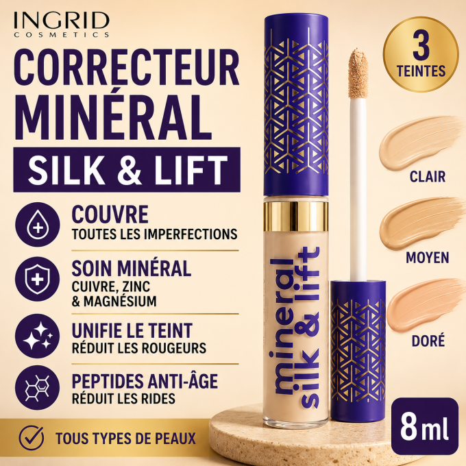 Correcteur Mineral Silk & Lift - 3 teintes - 8 ml - Ingrid Cosmetics