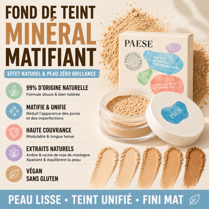 Fond de teint minéral matifiant PAESE Minerals - Vegan - 7 g