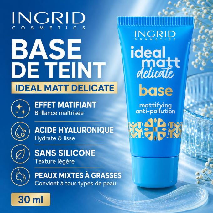 Base de teint Ideal Face, matifiante et délicate - 30 ml - Ingrid Cosmetics