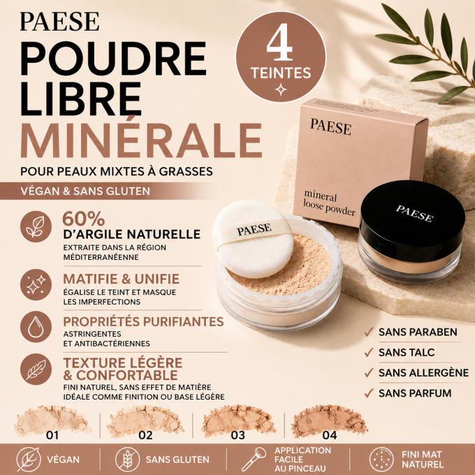 Poudre libre minérale Végan et sans Glutten PAESE