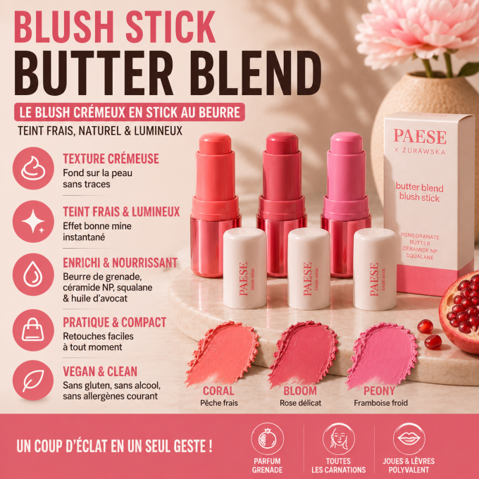 Blush crémeux en stick au beurre - 3 teintes - 6g - Paese