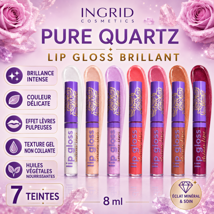 Gloss à lèvres brillant "Pure Quartz" - 7 teintes - 8 ml - Ingrid Cosmetics