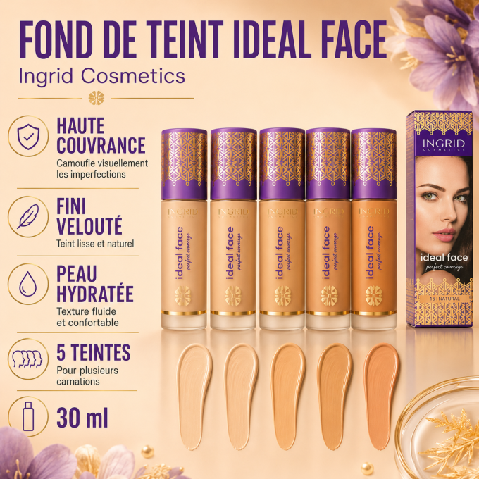 Fond de teint Ideal Face - 30ml - 5 teintes - Ingrid Cosmetics