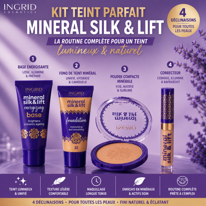 Kit Teint Parfait Mineral Silk & Lift – Porcelain Light - Ingrid Cosmetics (4 produits)