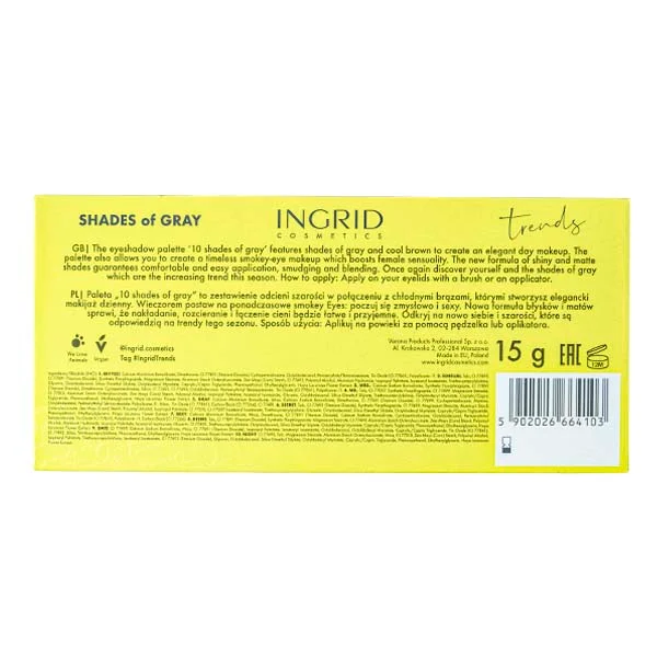 Palette d'ombres à paupière 10 Nuances de GREY - 15 gr - Ingrid Cosmetics