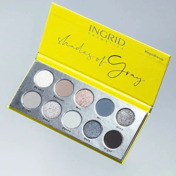 BTOB - Palette d'ombres à paupière 10 Nuances de GREY - 15 gr - Ingrid Cosmetics - 11 pcs + Tester